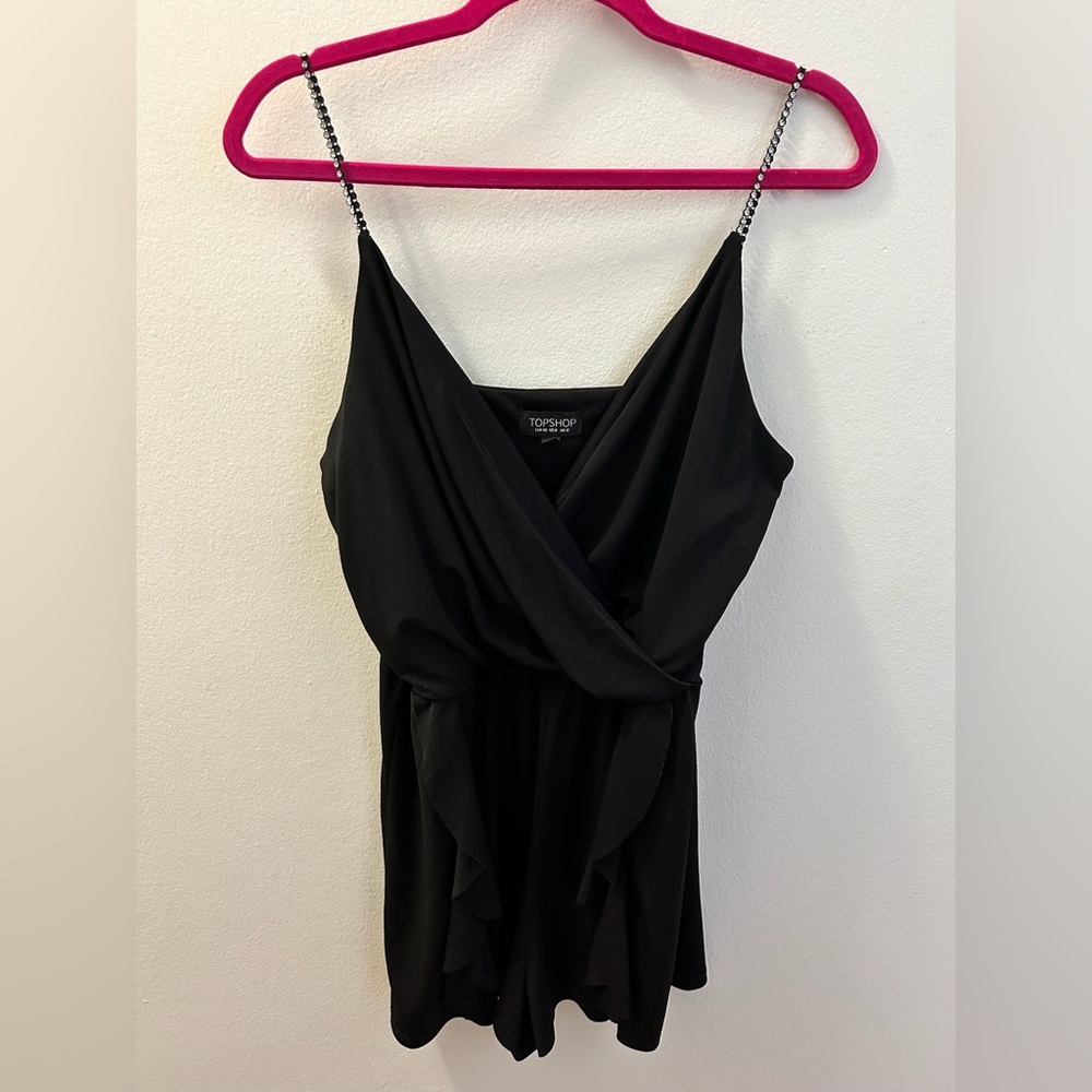 Topshop Black Sleeveless Rhinestone Strap Romper